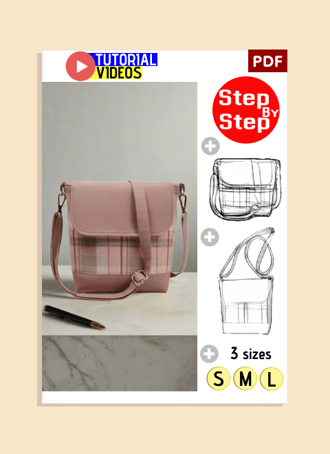 Square Flap Crossbody Bag PDF Download Pattern (3 sizes included)