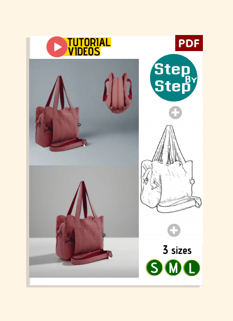 Multi-Pocket Zipper Tote Bag PDF Download Pattern (3 sizes included)