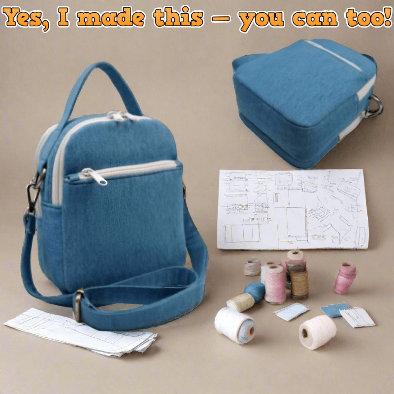 Denim Mini Dual-Zip Bag PDF Download Pattern (3 sizes included)