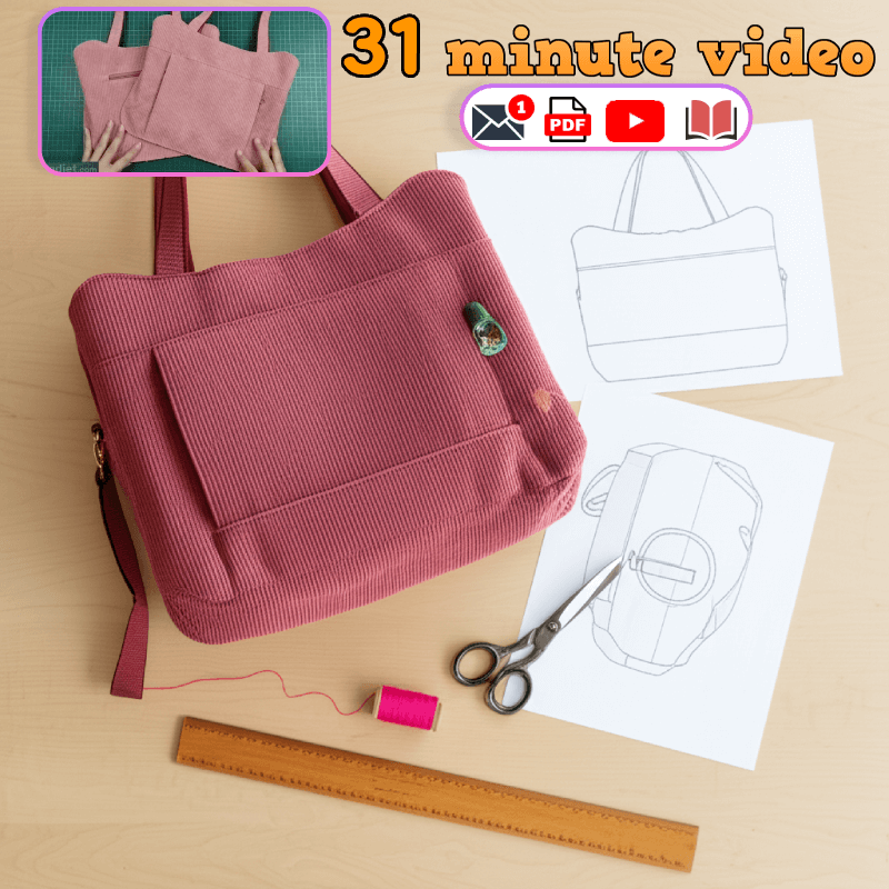 Multi-Pocket Zipper Tote Bag PDF Download Pattern (3 sizes included)