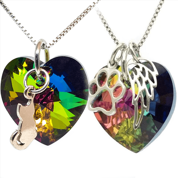 [dog/cat] Rainbow Heart Dog Memorial Necklace - Dog Tag Necklace - Cat Memorial Gifts