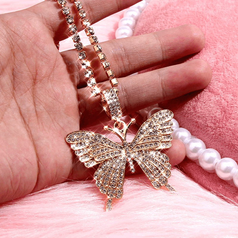 Butterfly Pendant Necklace Gold Plated Jewelry Gift for Woman Girl