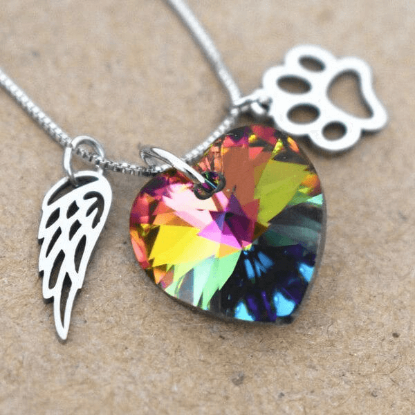 [dog/cat] Rainbow Heart Dog Memorial Necklace - Dog Tag Necklace - Cat Memorial Gifts