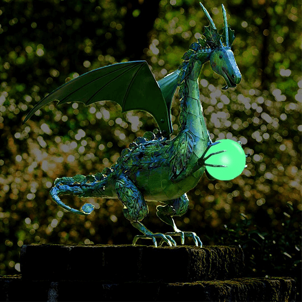 Green Dragon Statue With Solar Pearl - Dragon Garden Statues - Dragon Figurines