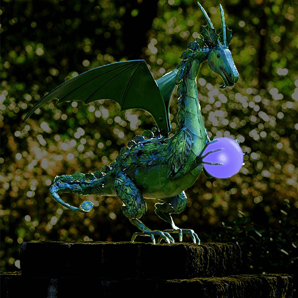 Green Dragon Statue With Solar Pearl - Dragon Garden Statues - Dragon Figurines
