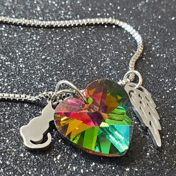 [dog/cat] Rainbow Heart Dog Memorial Necklace - Dog Tag Necklace - Cat Memorial Gifts