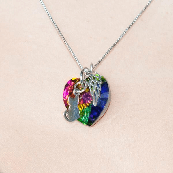 [dog/cat] Rainbow Heart Dog Memorial Necklace - Dog Tag Necklace - Cat Memorial Gifts