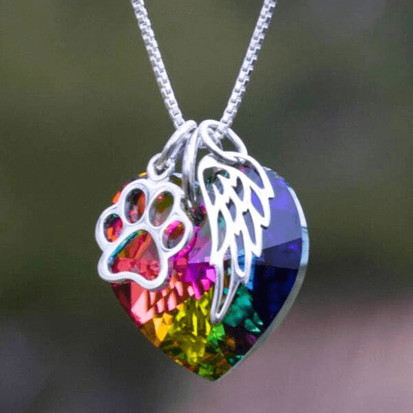 [dog/cat] Rainbow Heart Dog Memorial Necklace - Dog Tag Necklace - Cat Memorial Gifts