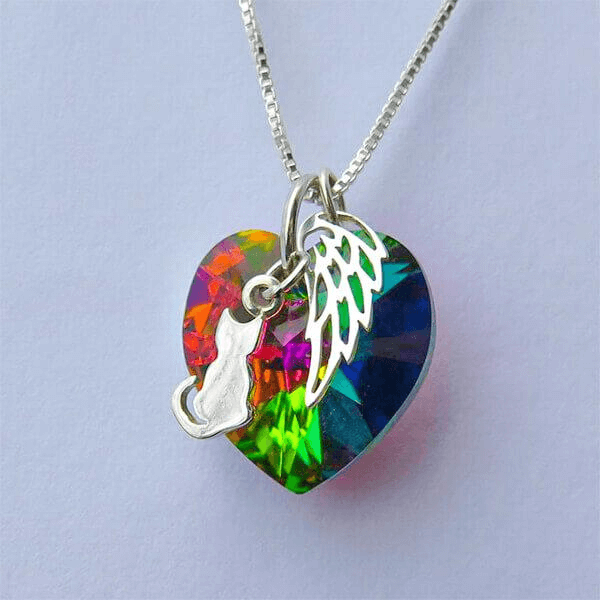 [dog/cat] Rainbow Heart Dog Memorial Necklace - Dog Tag Necklace - Cat Memorial Gifts